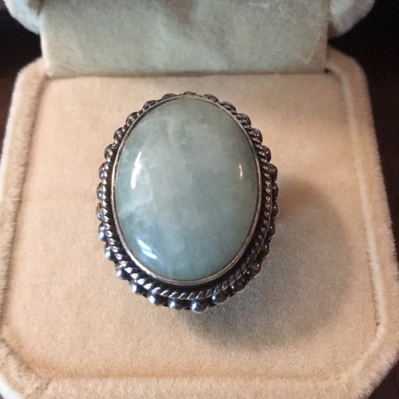 Vintage Jewelry - Silver Ring with a Greenish Gray Cabochon Stone